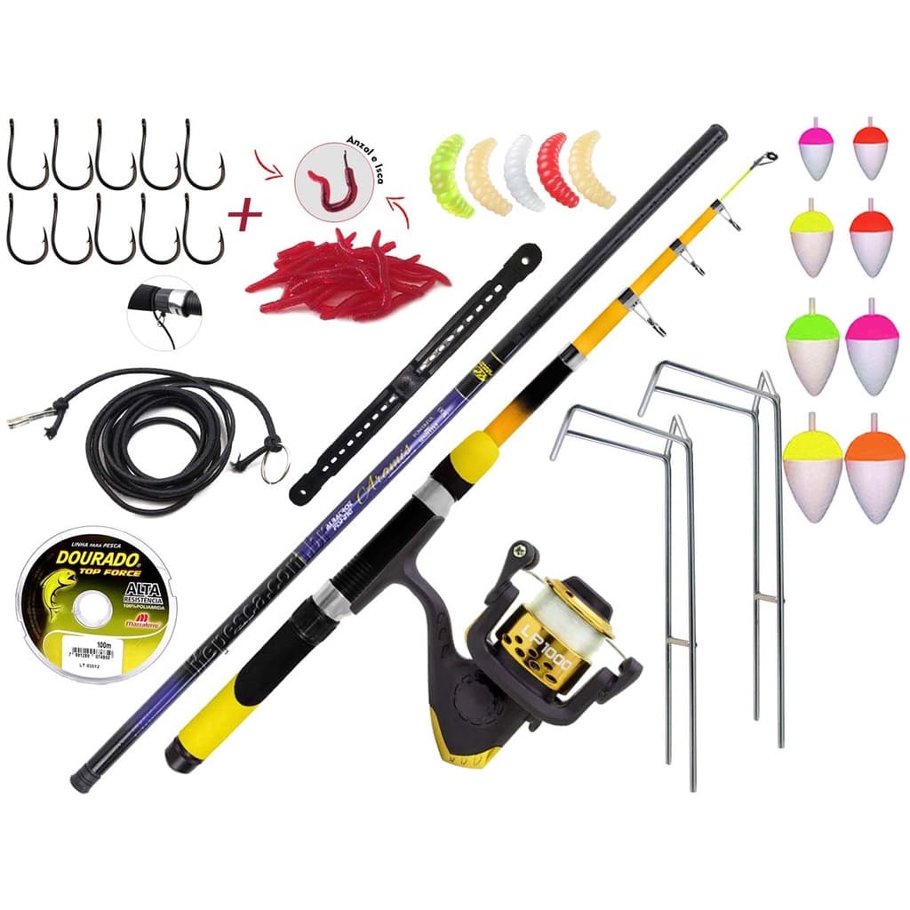 Kit Pesca 1 Vara Telescópica Molinete (1,70m) + 1 Vara Telescópica de Mão (2,10m) + Molinete (Ref. 156)