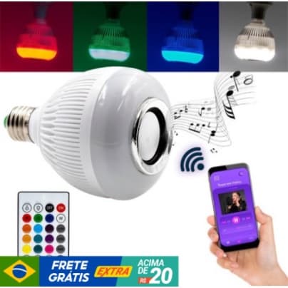 Lampada Led Musical Bluetooth Com Controle Remoto Music Bulb Luz com intensidade e cor regulável