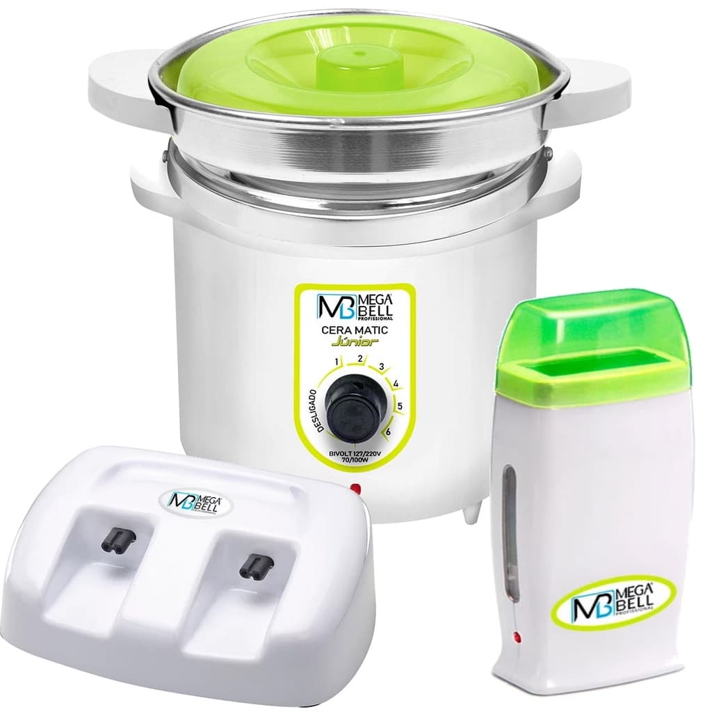 Termocera Panela Depilação 400g c/ Refil + Base Dupla c/ 1 Rollon Branco c/ Verde Limão Mega Bell