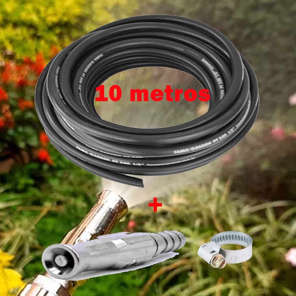 Mangueira Jardim Reforçada 1/2 300 Psi Para Água 10 Metros + Esguicho 1/2  Metal Ajustavel