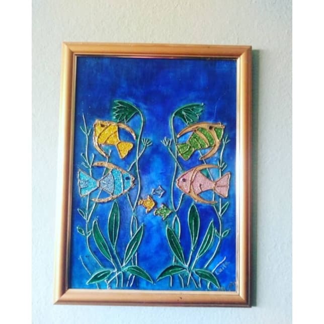 Quadro decorativo para sala com vitral com peixes 🐠🐟