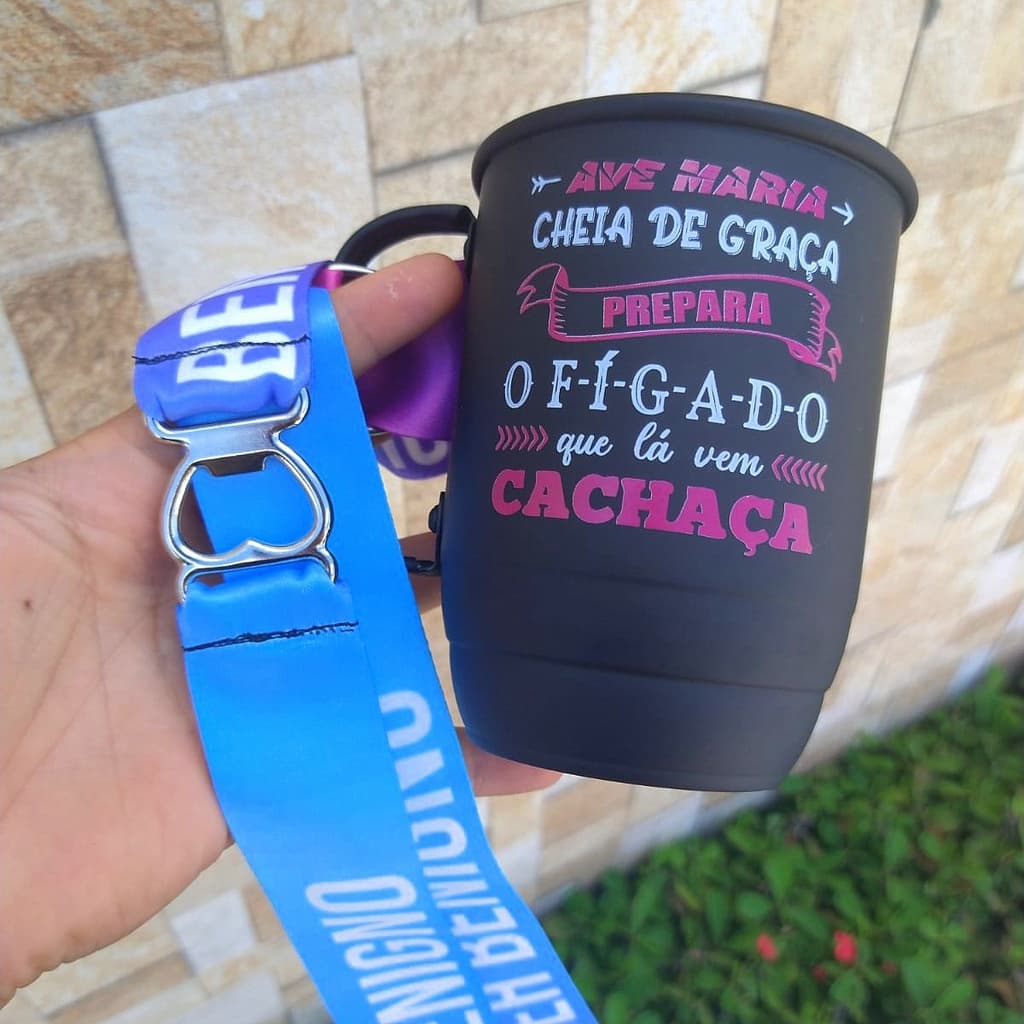 Caneca de aluminio personalizada - Caneca aluminio com tirante - Copo com Tirante personalizado
