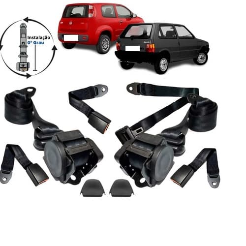 Kit Cinto de Segurança Traseiro 3 Pontos Retrátil Completo FIAT UNO