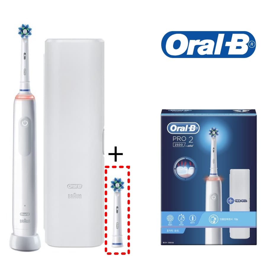 Oral-B Pro 2 2500 Escova De Dentes Elétrica + Cabeça De Recarga + Estojo CrossAction Recarregável Branco