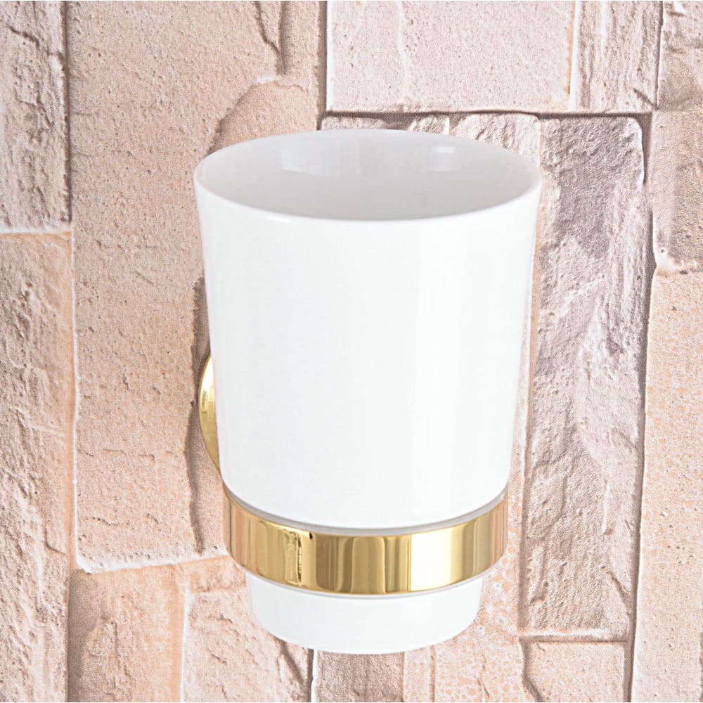 Moderno Latão Dourado Fixado Na Parede Do Banheiro Único Suporte De Copo Conjunto De Ferragem Rack Com Um Cerâmica 2ba59