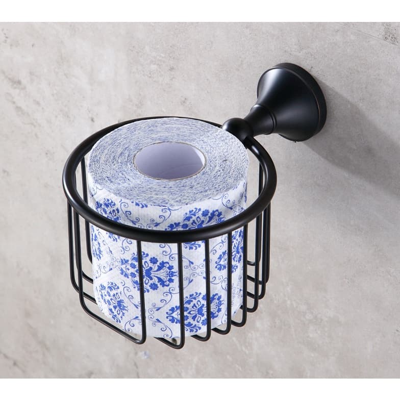 Suporte De Cesta De Papel Higiênico Montado Na Parede De Latão Com Acabamento Preto 2ba855