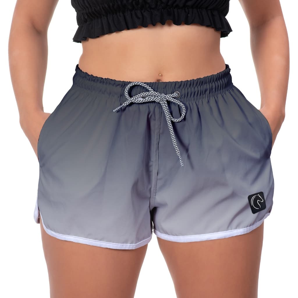 Short Feminino Moda Praia Premium Estilo Casual Soltinho Com Bolsos e Secagem Rápida Degradê Preto