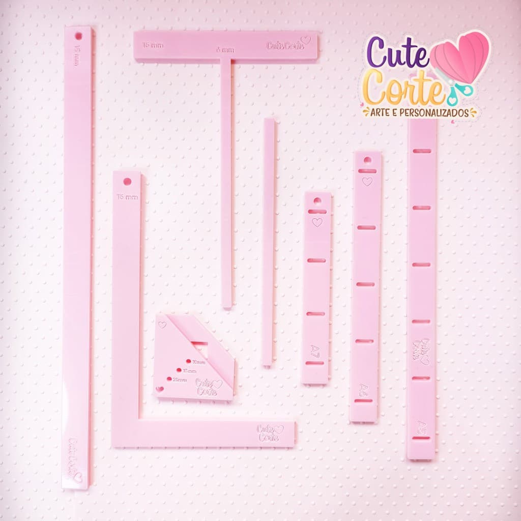 Kit de Réguas - Encadernação / Brochuras (ACRÍLICO ROSA, TYFFANY OU TRANSPARENTE E MDF CRU)