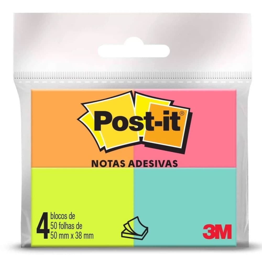 Bloco de Notas Adesivas Recados Post it 38x50mm Tropical 200 Folhas 3M | Auto Adesivo | Lembretes | Anotações | Colorido