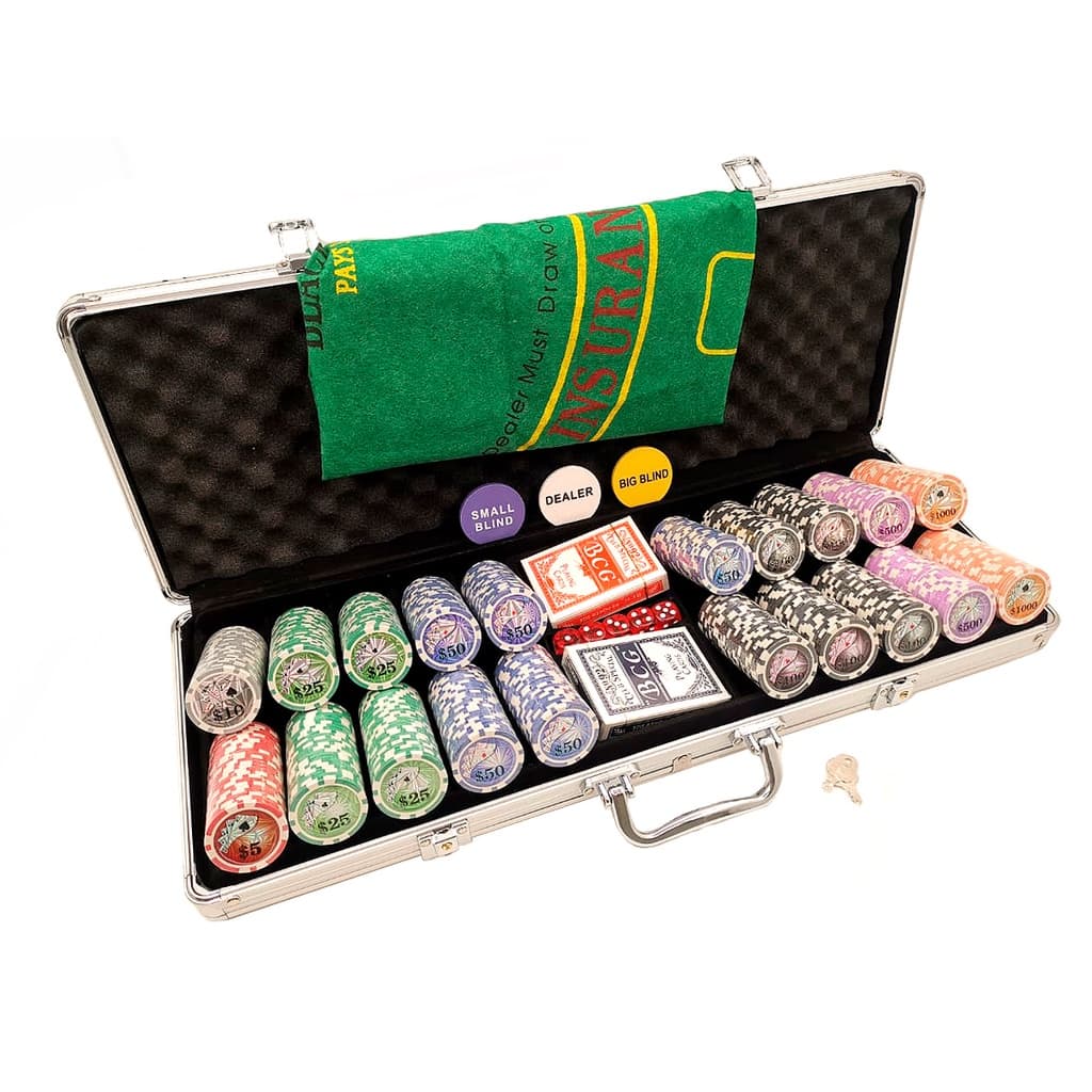 Maleta de Poker 500 Fichas Com Numeração + Toalha + Dados + Baralhos + Ficha Dealer/Big/Small