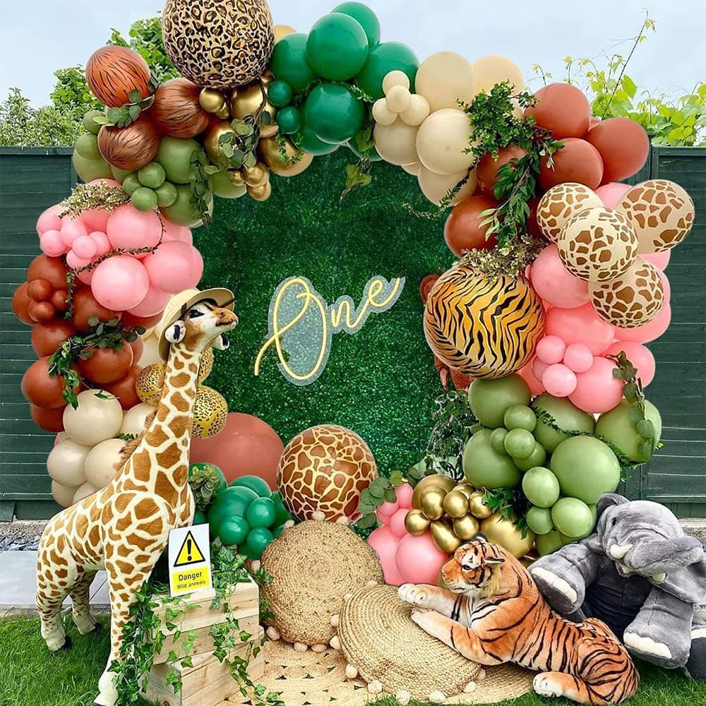 MMTX102Pcs Conjunto de balões Deluxe 4D Girafa Leopardo Impressão Balão Selva Jardim Tema Decoração de festa Balão de fo