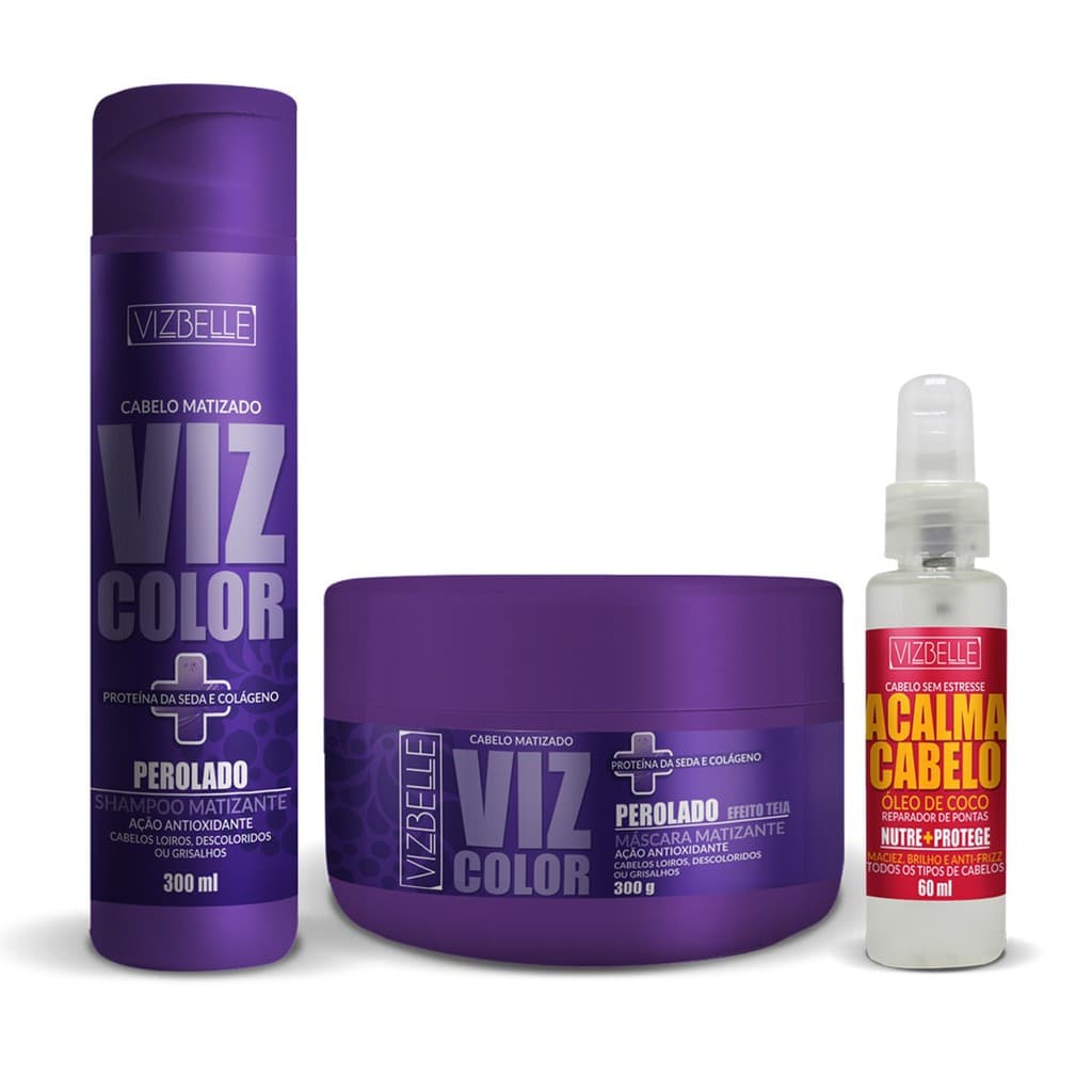 Kit Shampoo E Mascara Matizante Perolado 300g E Oleo De Coco Acalma Cabelo 60ml Vizbelle.