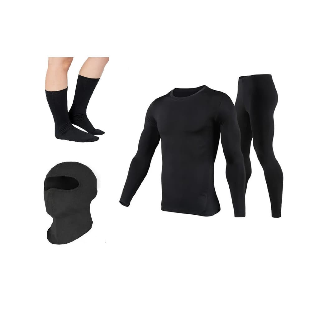Camiseta Segunda Pele Térmica Inverno + Calça + Touca Ninja + Par de Meias Térmica ideal para Motociclistas