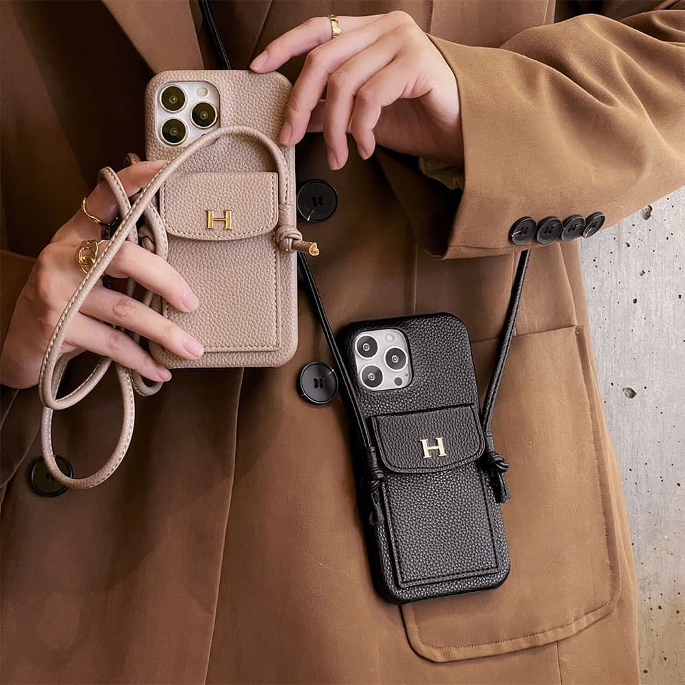 Ins Lichia Padrão Titular Do Cartão Crossbody Carteira Cordão Couro Caso De Telefone Para IPhone 17 16 14 15 13 12 Pro M