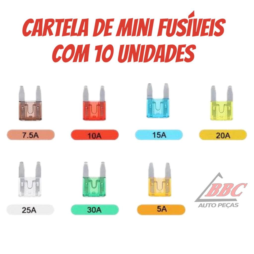 Fusível Mini Automotivo Lâmina 5 à 30 Amperes cartela com 10 unidades