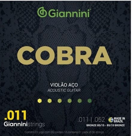 Encordoamento 6 Cordas Giannini Cobra Violão Aço 011 Bronze