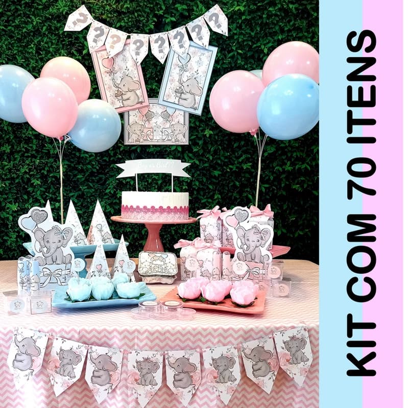 Chá revelação Kit decoração festa 70 itens