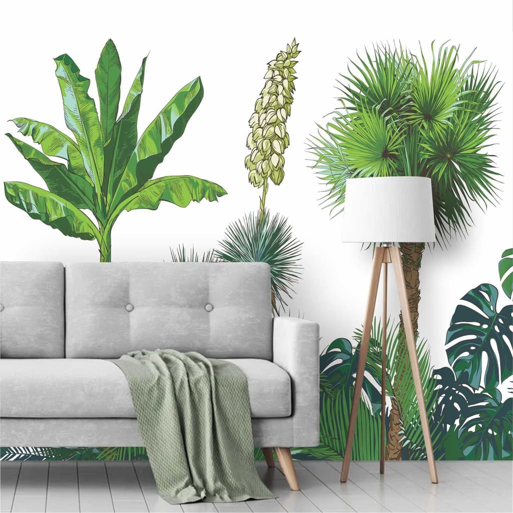 Papel De Parede Tropical Folhagem Folhas Coqueiro Painel Adesivo G1010