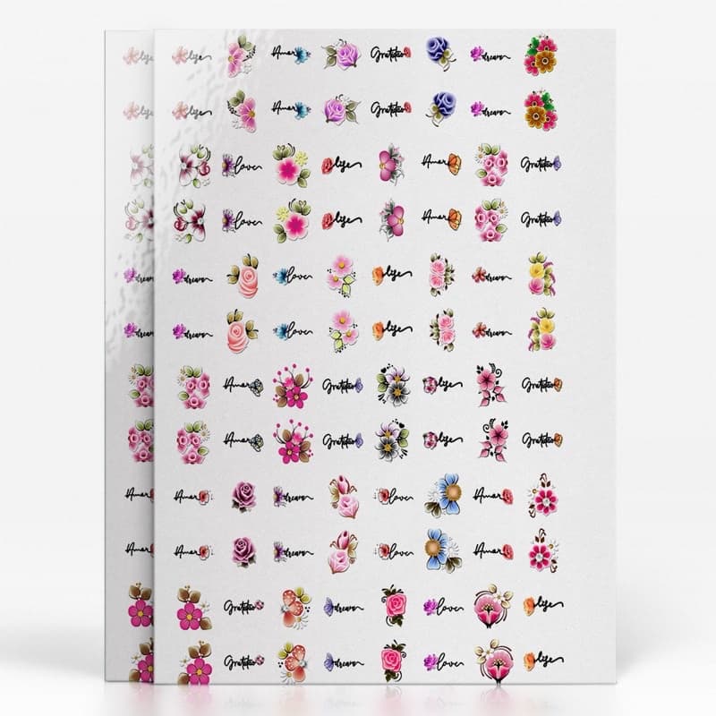 ADESIVOS PARA UNHAS 3D BIG CARTELA MODELO FRASES E FLORES com 96 PELÍCULAS