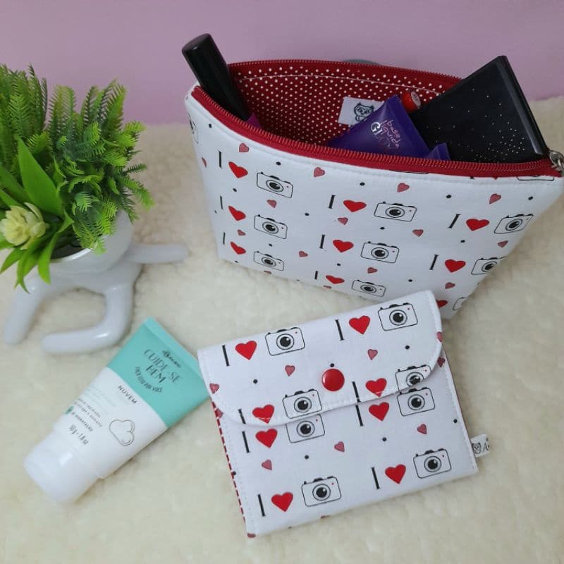 Kit Necessaire Tecido e Carteirinha Multiuso Bolsa Feminina