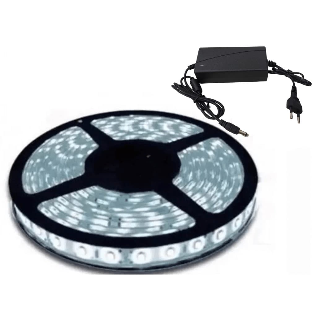 Fita LED Branco Frio 5050 rolo de 5M 300 Leds IP20 + Fonte
