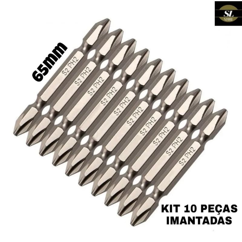 Bits para Parafusadeira Jogo Philips 65mm 10 Pçs Imã Potente Ph2