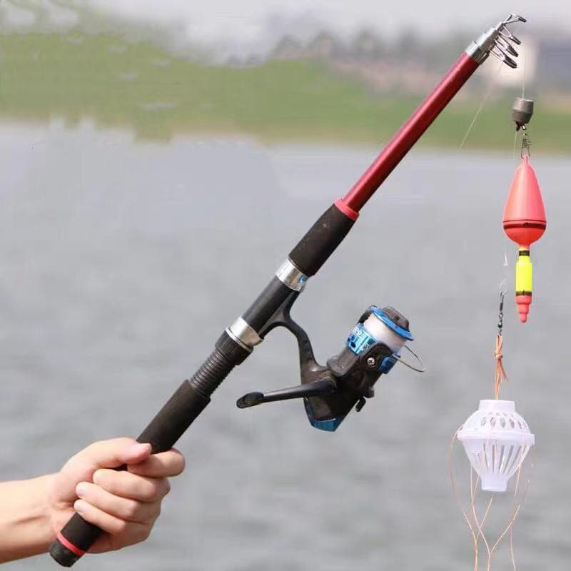Kit Pescaria Vara de Pesca Telescópica 2.10M + Molinete com Linha 3 Rolamentos + Kit De Bóia Cevadeira De Pesca