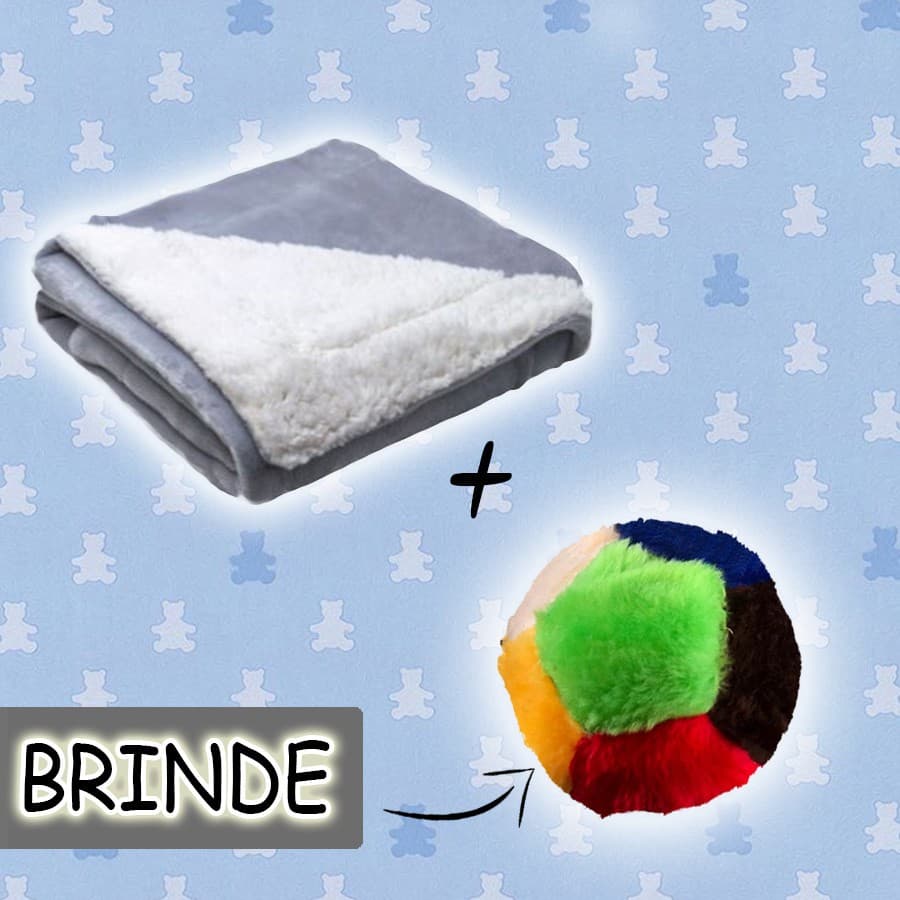 Cobertor Berço Com Sherpa + Bolinha De Pelúcia Colorida Para Menino