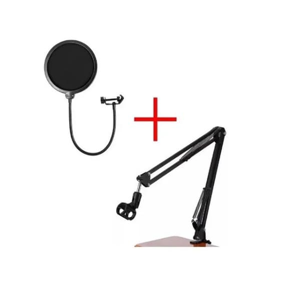 Pedestal Suporte De Mesa Articulado Para Microfones + Pop Filter