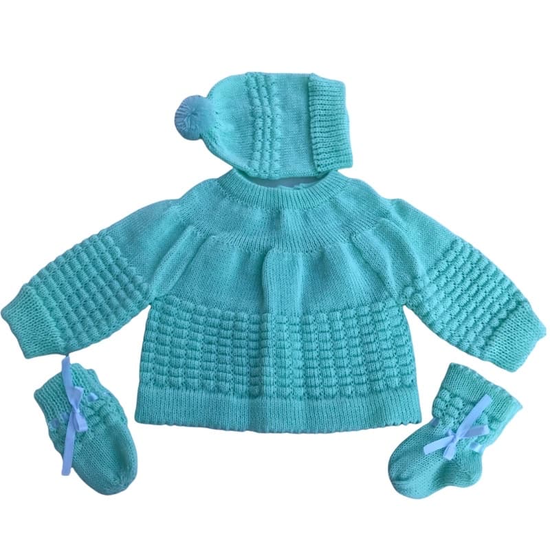 Casaquinho com Touca, Luva E Sapatinho Bebê Tricô Lã Maternidade Diversas Cores