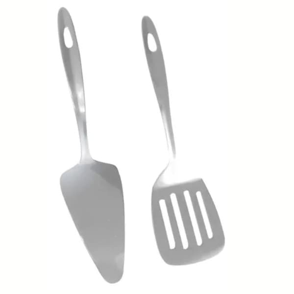 Kit Cozinha 2 Peças Espátula Bolo e Espátula Vazada Aço Inox