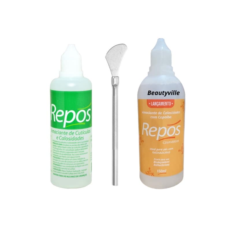 Amaciante de Calosidades Copaiba 150ml + Amolecedor Cuticulas 120ml Repos + Espatula Bisturi 222