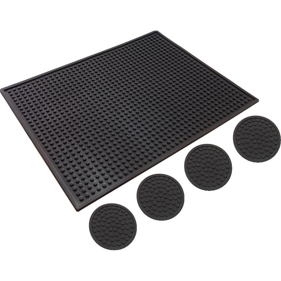 Bar Mat 45x35cm + 6 Porta copos Service Mat Tapete Escorredor Para Mesa Bar Balcao Suor Chopp Whisky Cerveja Protege Moveis
