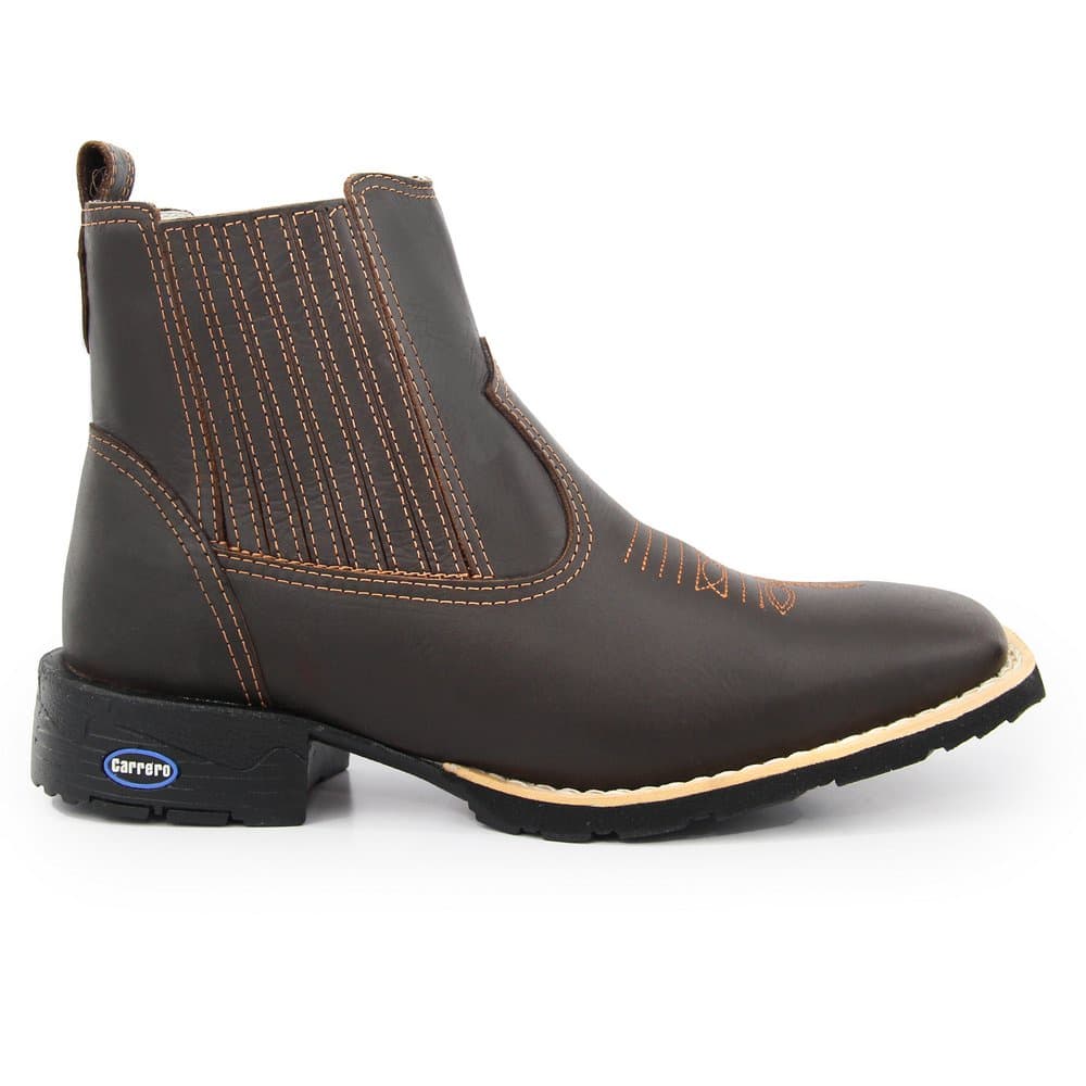 Bota Botina Masculina Em Couro  Cano Curto Bico Quadrado
