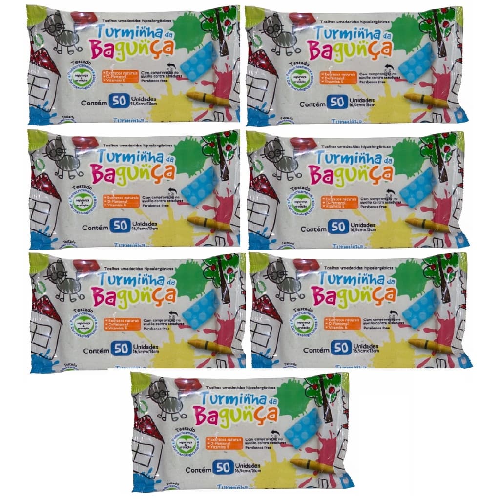 Kit com 7 - Lenços Umedecidos Turminha da Bagunça Toalhas Umedecidas 50 Unidades Cada (Tota: 350 lenços) o legitimo