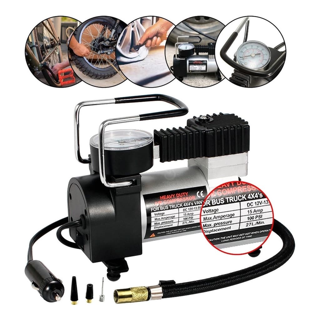 Mini Compressor De Ar Portátil Encher Pneu Carro Moto Bola 12v + Bicos Até 150 PSI Premium