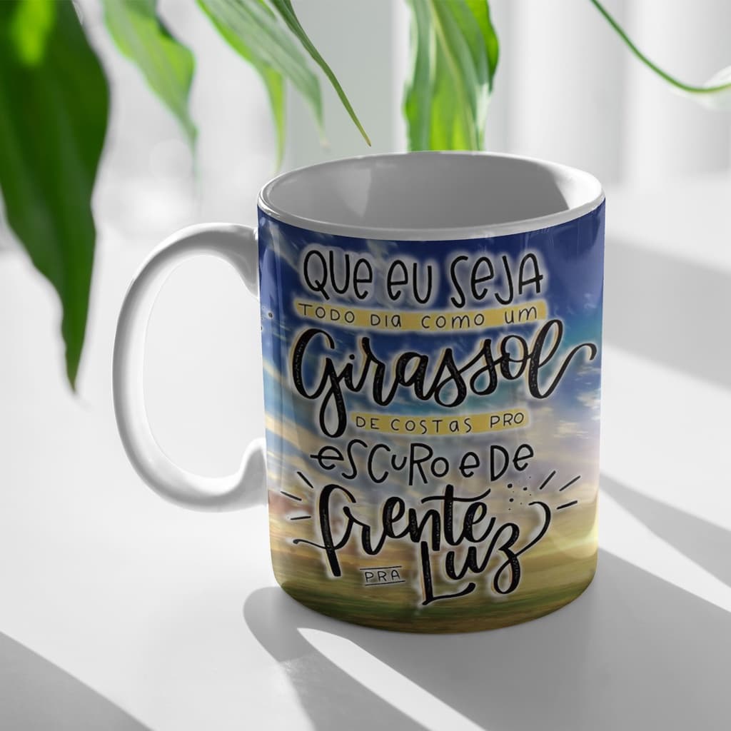 Caneca Cerâmica Personalizada Girassol com Mensagem