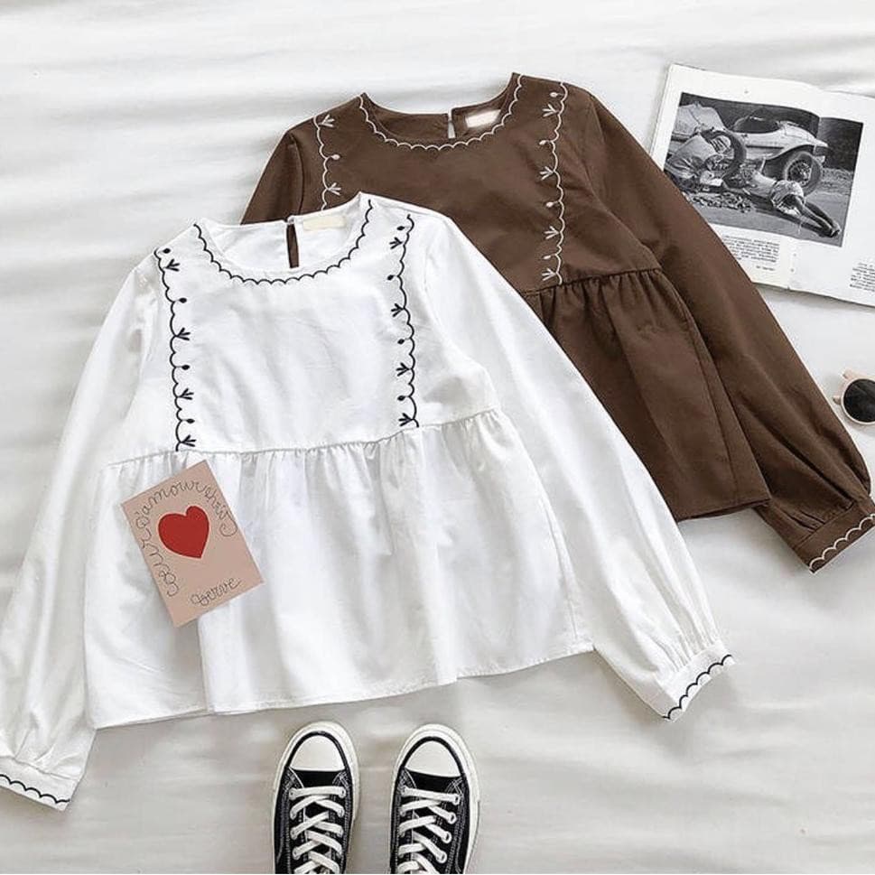 ℗ Qyuna Bordado - Blusa Feminina - Blusa Coreana - Blusa - Feminina Top ➲