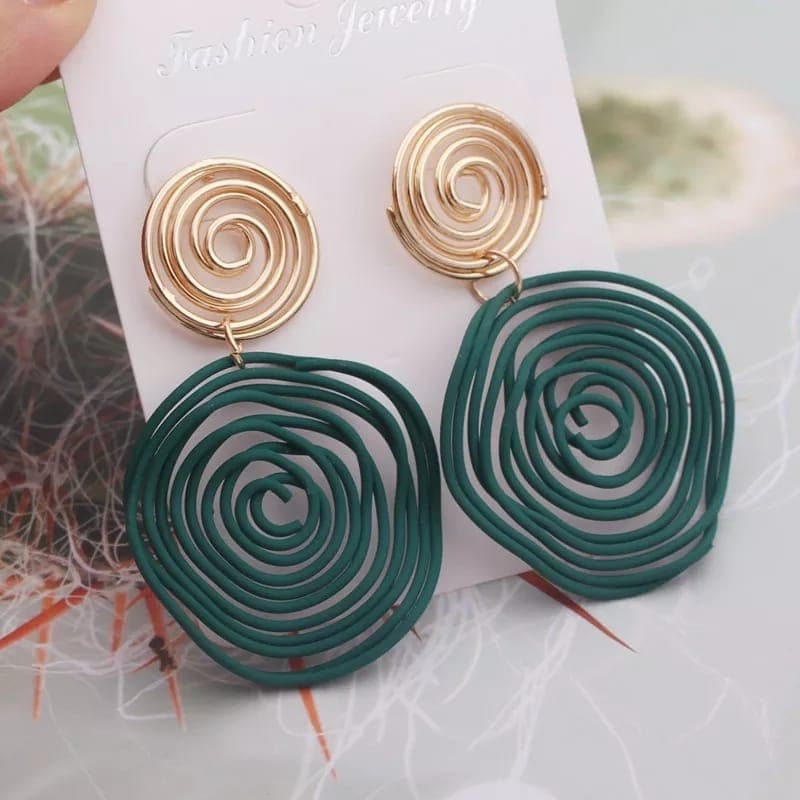 Brincos femininos Circulos Grande Verde com dourado Presente dia das mães