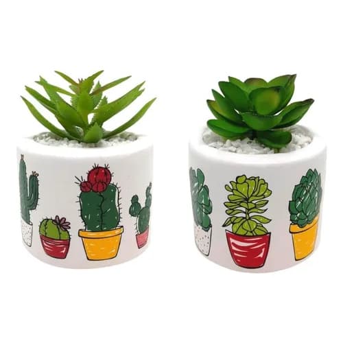 2 CACHEPOT De Ceramica Decorado Para Suculenta Cacto E Flor