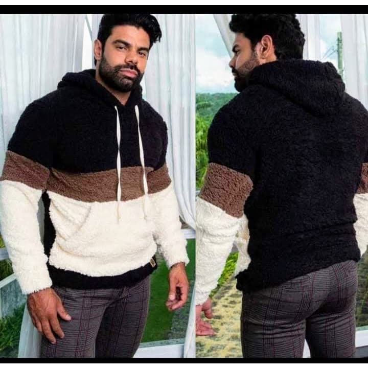 casaco teddy masculino inverno carneirinho estilo moletom super quentinho