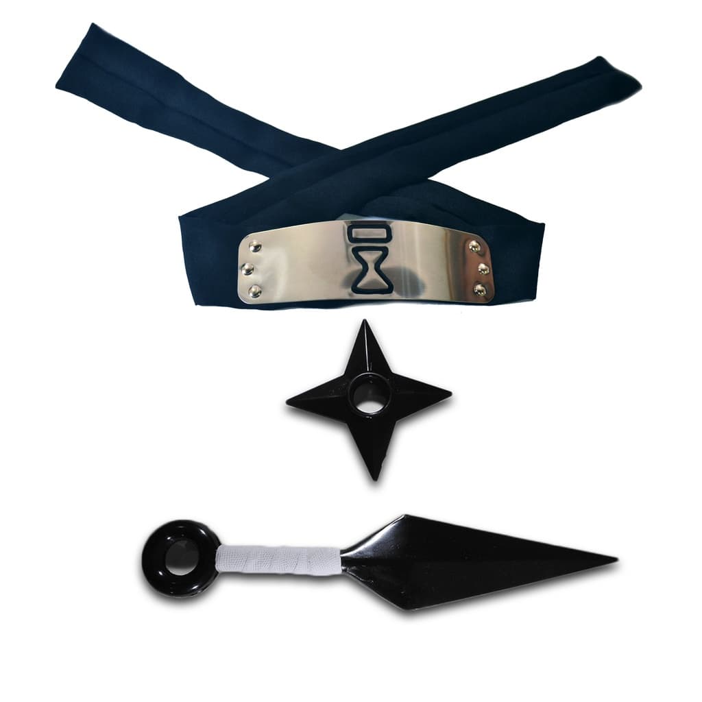 Kit Cosplay Gaara 3 Peças Naruto Shippuden Kunai Real Shuriken Bandana Vila Da Areia Produtos Geek Acessórios Ninjas