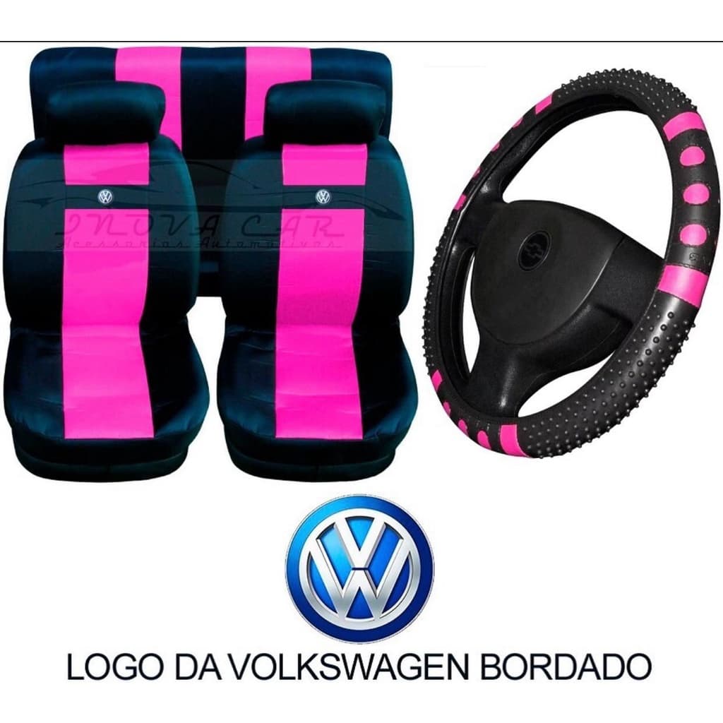 Capas Para Banco De Carro Nailon Rosa Volkswagem Gol +capa De Volante
