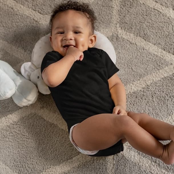 Body Bebê Infantil Preto Manga Curta Sem Estampa/Liso