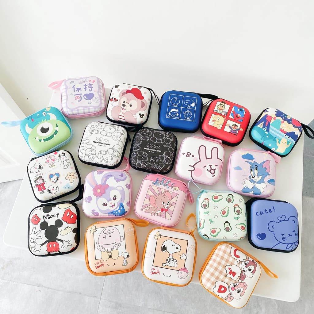Caso Caixa Saco De Armazenamento Grande Zíper Dos Desenhos Animados Fone De Ouvido Fone De Ouvido Duro Caso Protetor Usb Cable Organizer Portátil Earbud Acessórios