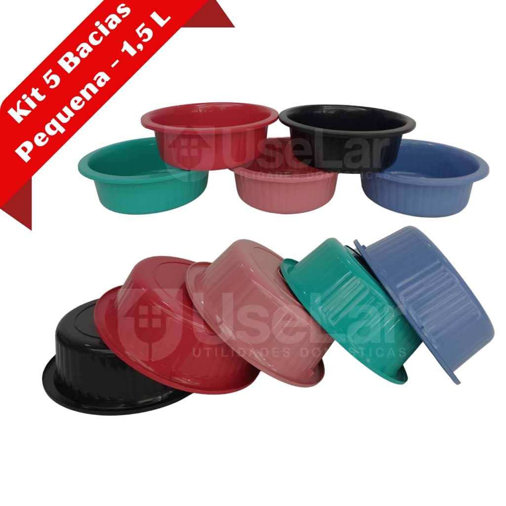 Kit 5 Bacias Pequena 1,5L Canelada Plástica Resistente Multiuso Alimento