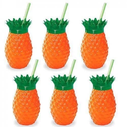Copo De Abacaxi Com Canudo Festa Tropical Injetemp - Kit Com 6 Copos