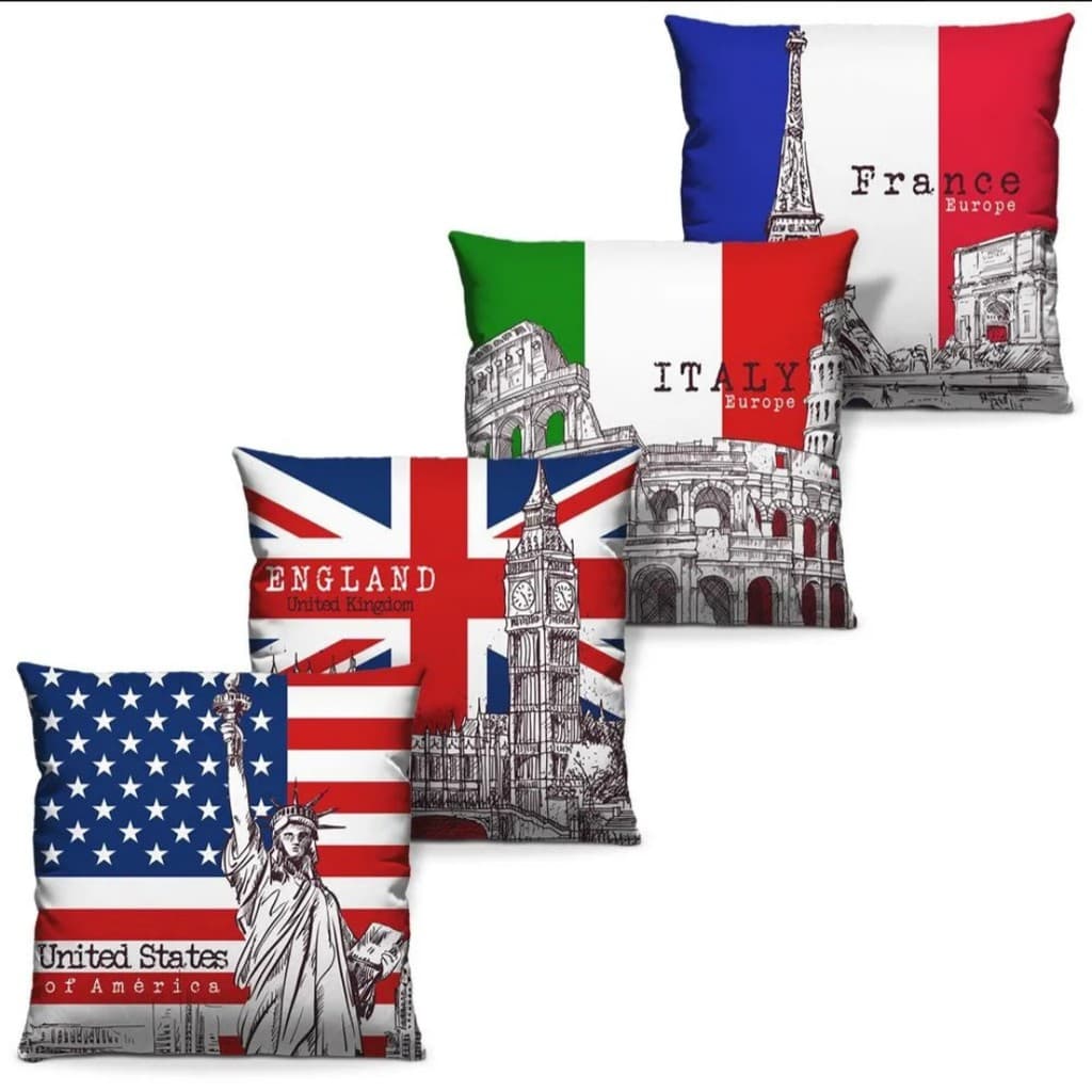 Kit de 4 Capas De Almofada 40x40 Paises