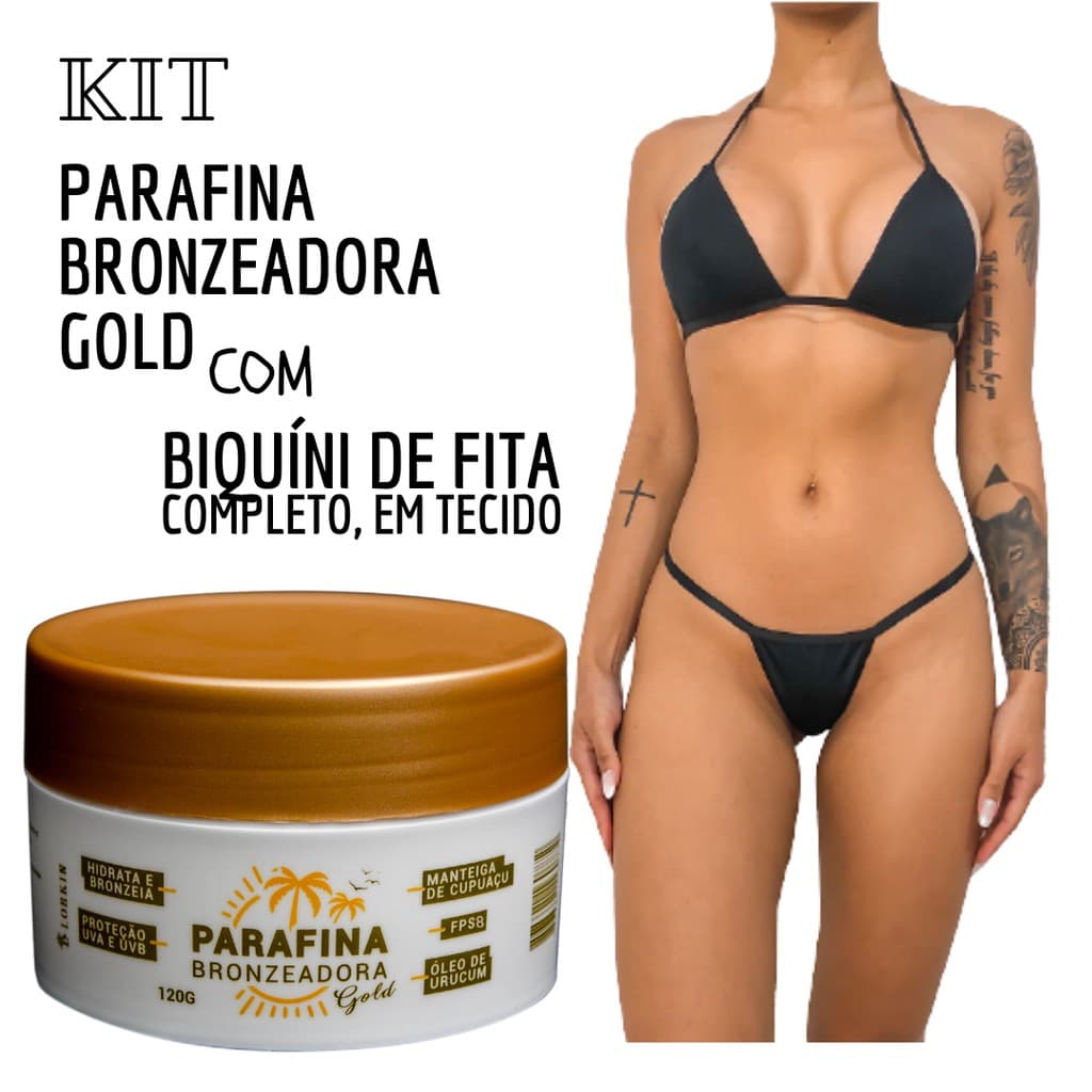 Biquíni Marquinha de Fita Adesiva Preto + Parafina Bronzeadora Gold