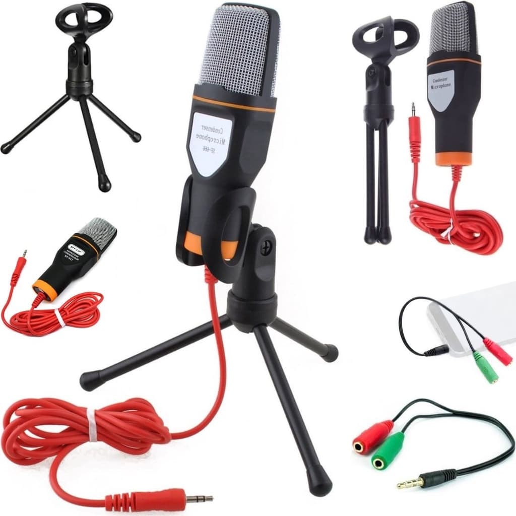 Microfone Condensador Com Tripé De Mesa PC Note Celular Gravação Live Vídeo